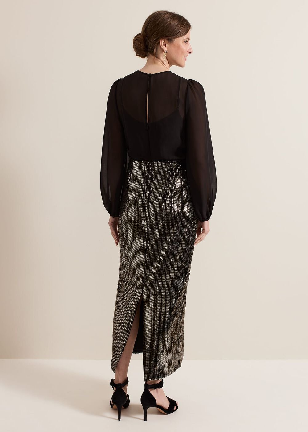 Petite Aniya Sequin Long Sleeve Dress - Black/Multi