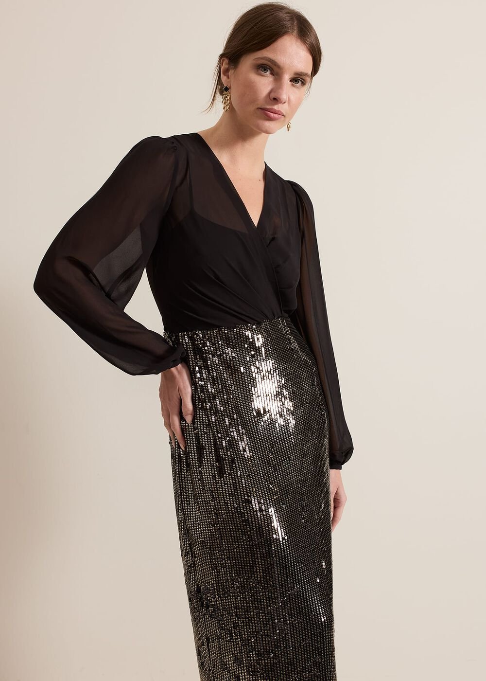 Petite Aniya Sequin Long Sleeve Dress - Black/Multi