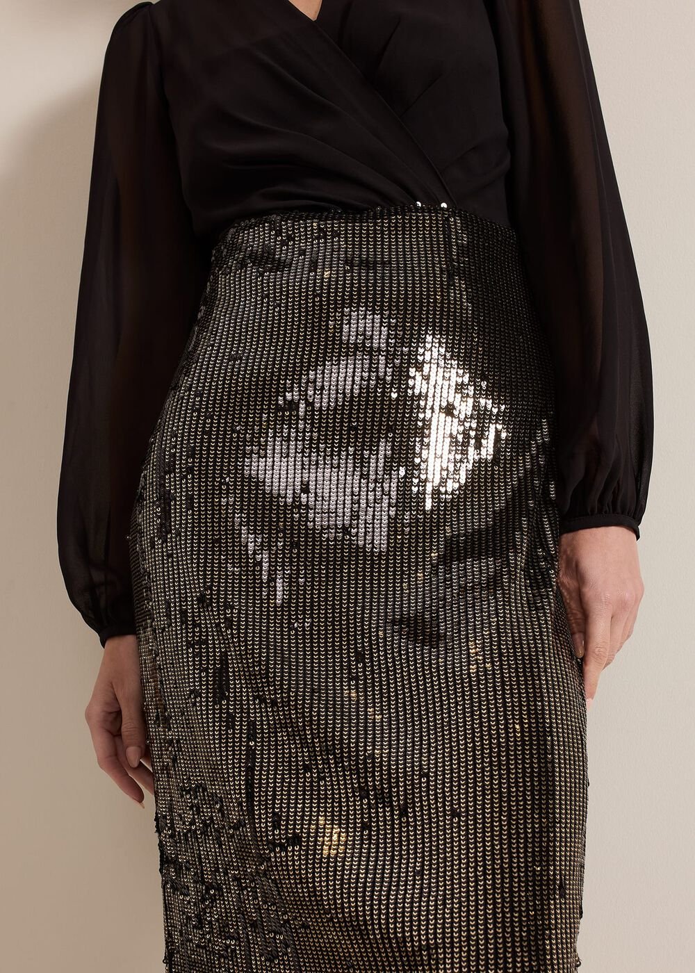 Petite Aniya Sequin Long Sleeve Dress - Black/Multi