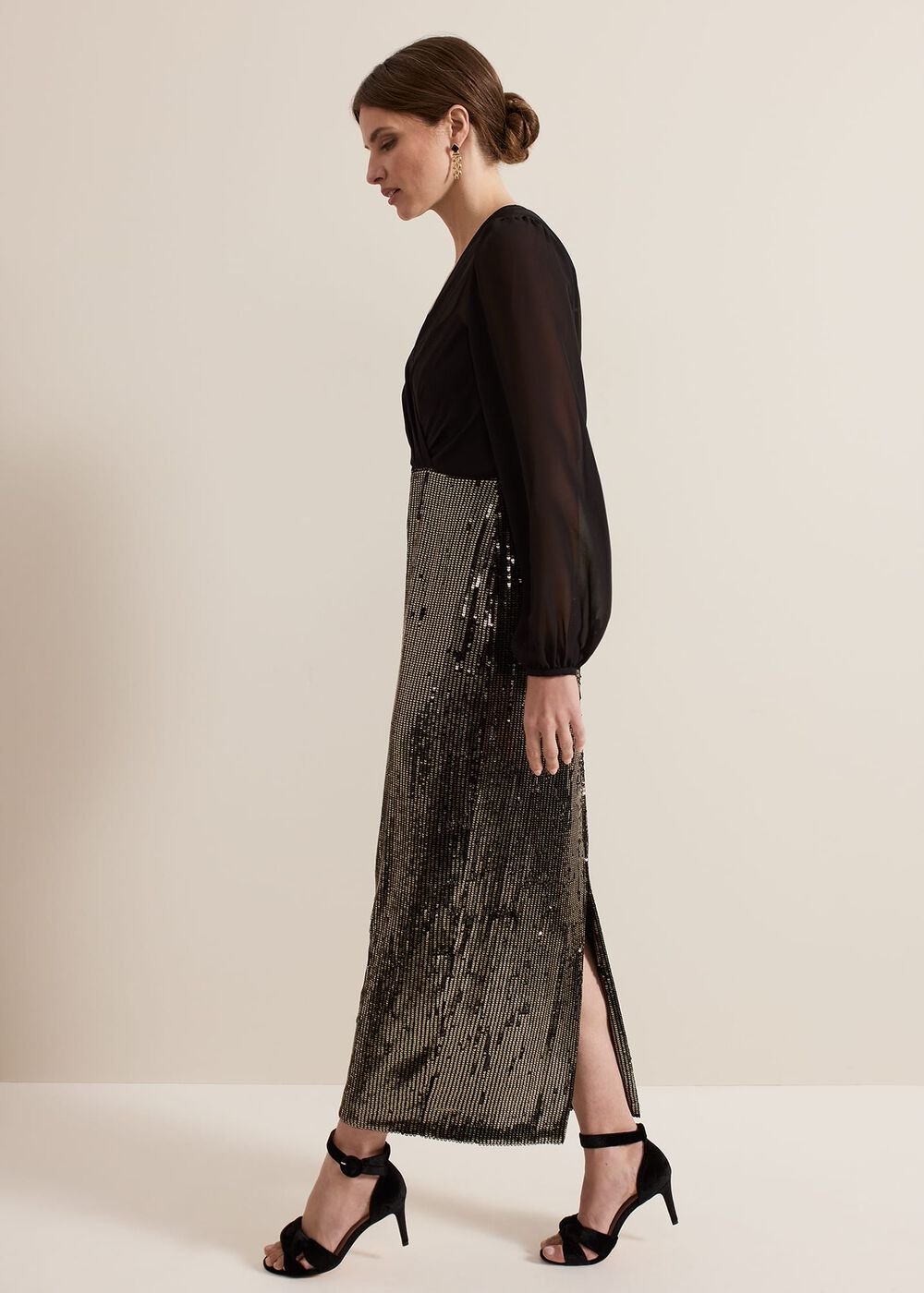 Petite Aniya Sequin Long Sleeve Dress - Black/Multi