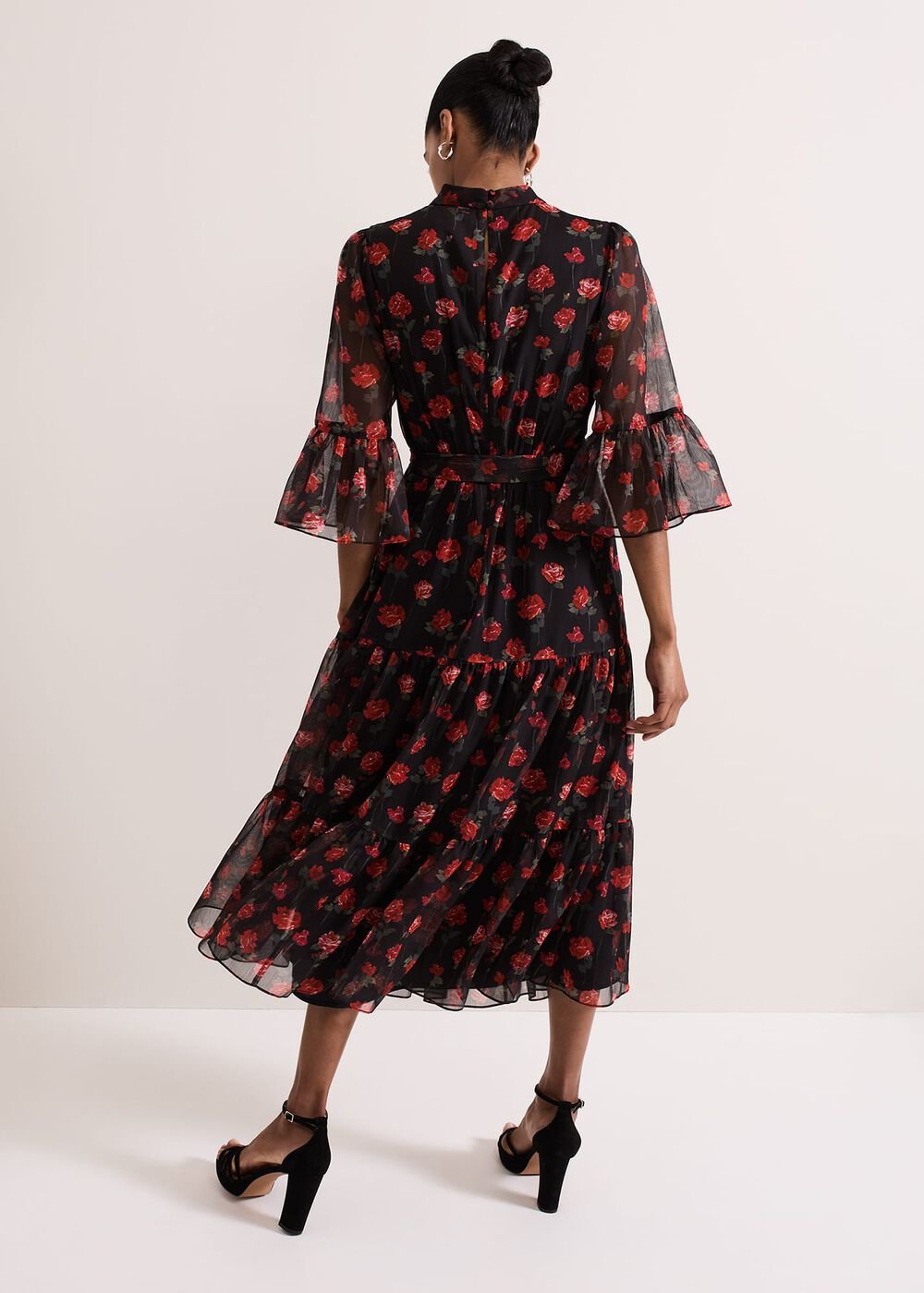 Lela Floral Textured Midi Dress - Black/Multi