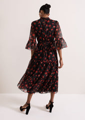 Lela Floral Textured Midi Dress - Black/Multi