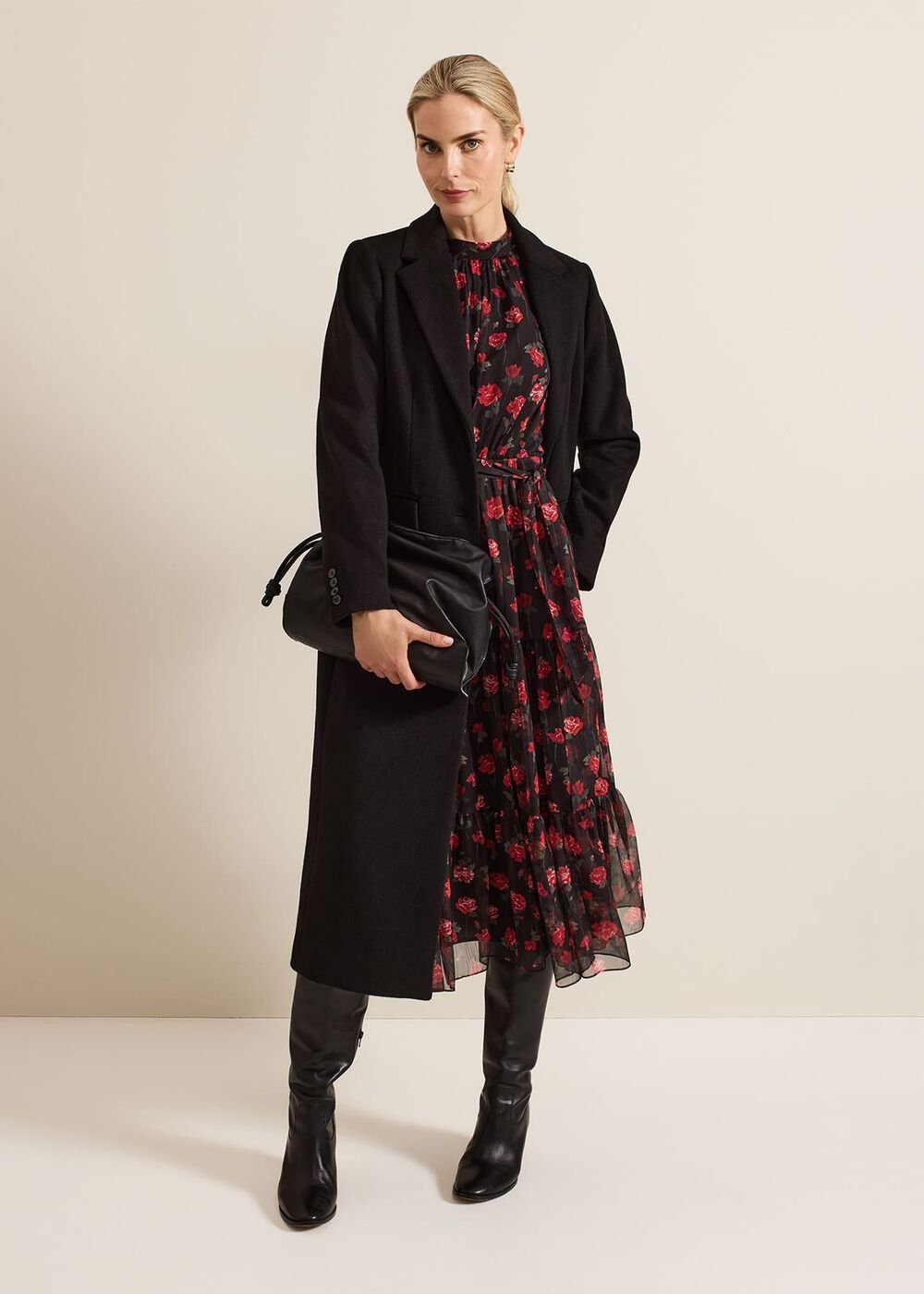 Lela Floral Textured Midi Dress - Black/Multi