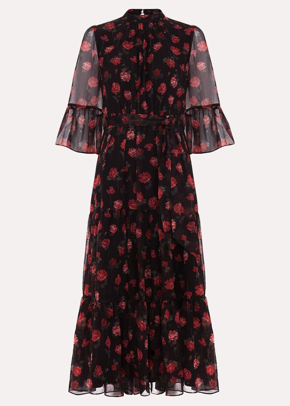 Lela Floral Textured Midi Dress - Black/Multi