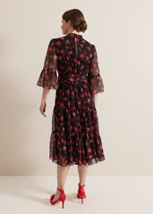 Petite Lela Floral Textured Midi Dress - Black/Multi