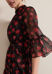 Petite Lela Floral Textured Midi Dress - Black/Multi