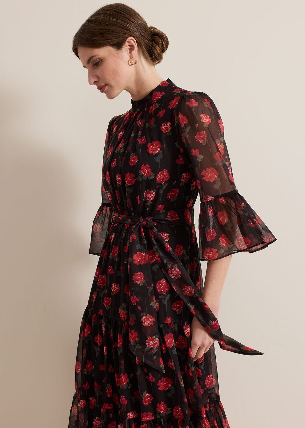 Petite Lela Floral Textured Midi Dress - Black/Multi