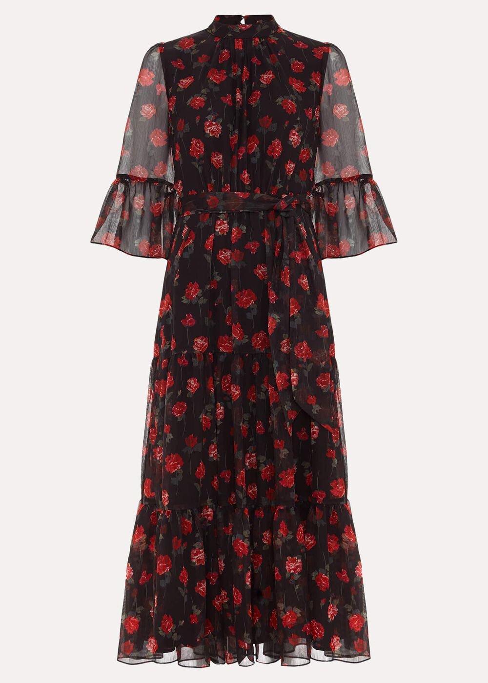 Petite Lela Floral Textured Midi Dress - Black/Multi