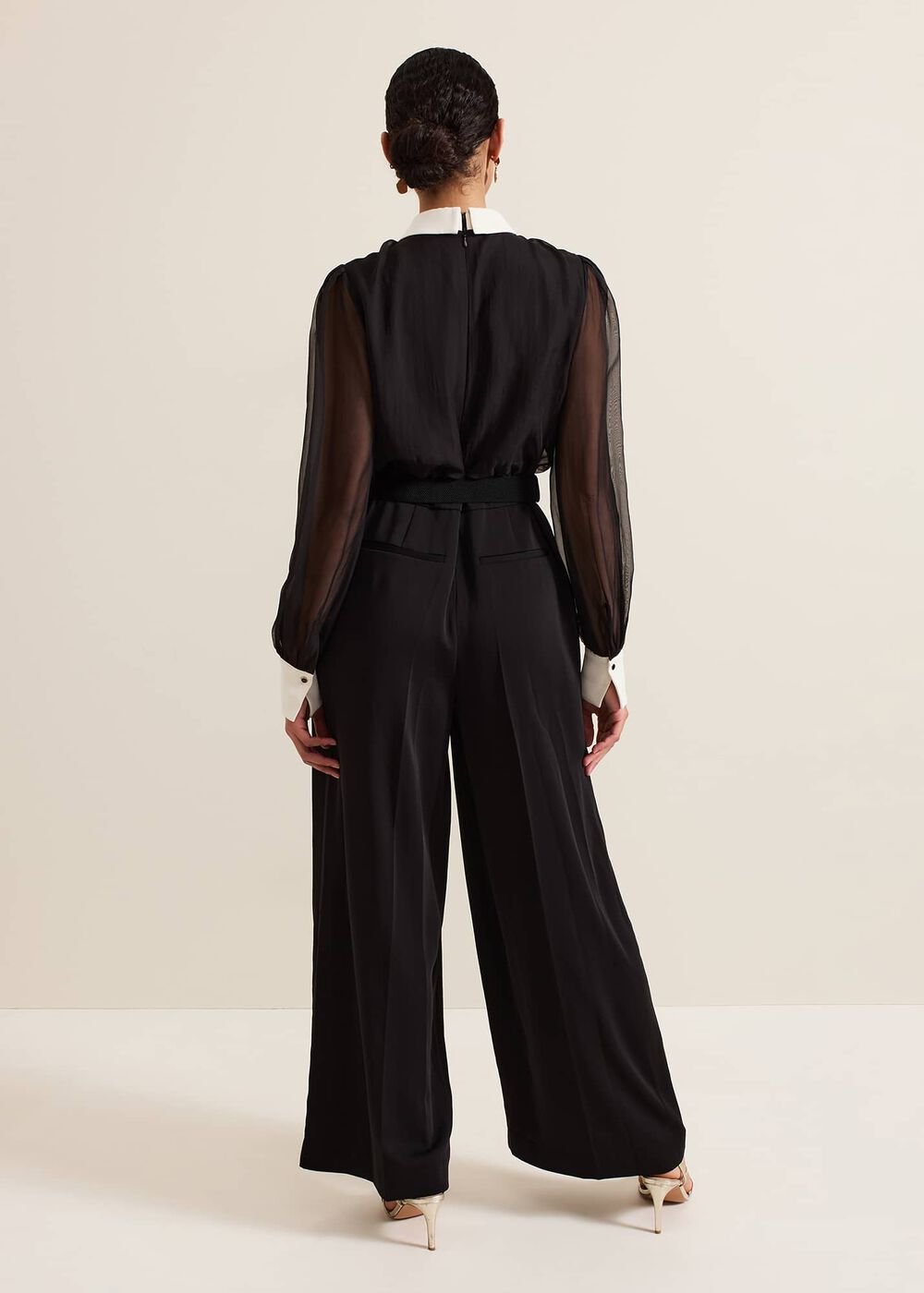 Nerissa Collar Shirt Jumpsuit - Black