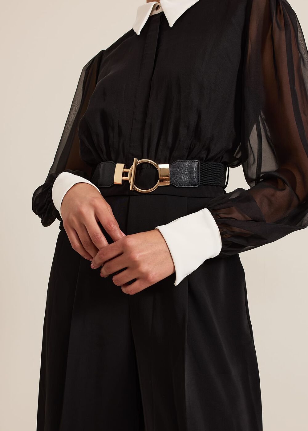 Nerissa Collar Shirt Jumpsuit - Black