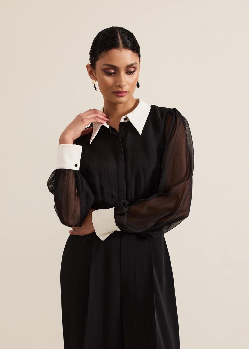 Nerissa Collar Shirt Jumpsuit - Black
