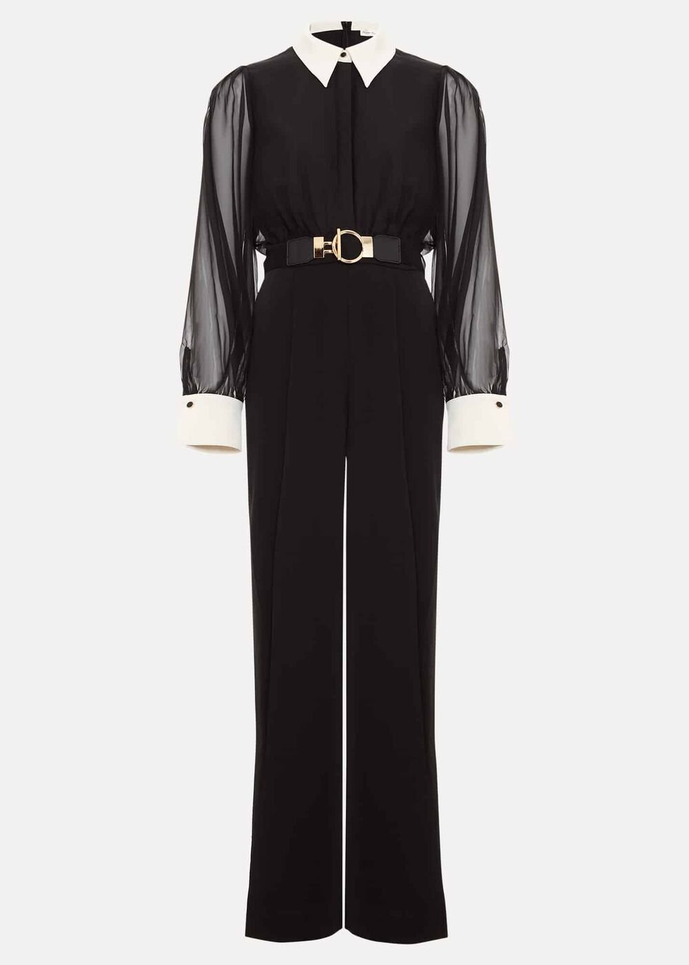 Nerissa Collar Shirt Jumpsuit - Black