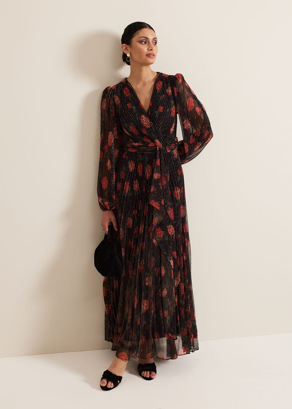 Kenzia Wrap Floral Shimmer Maxi Dress - Multi-Coloured