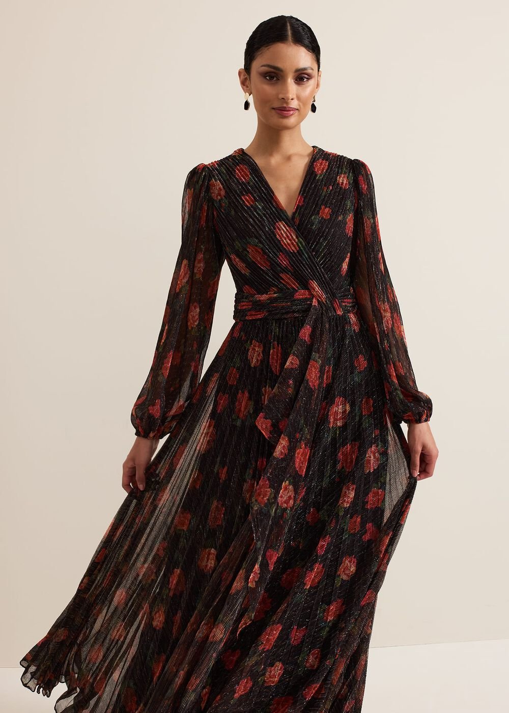 Kenzia Wrap Floral Shimmer Maxi Dress - Multi-Coloured