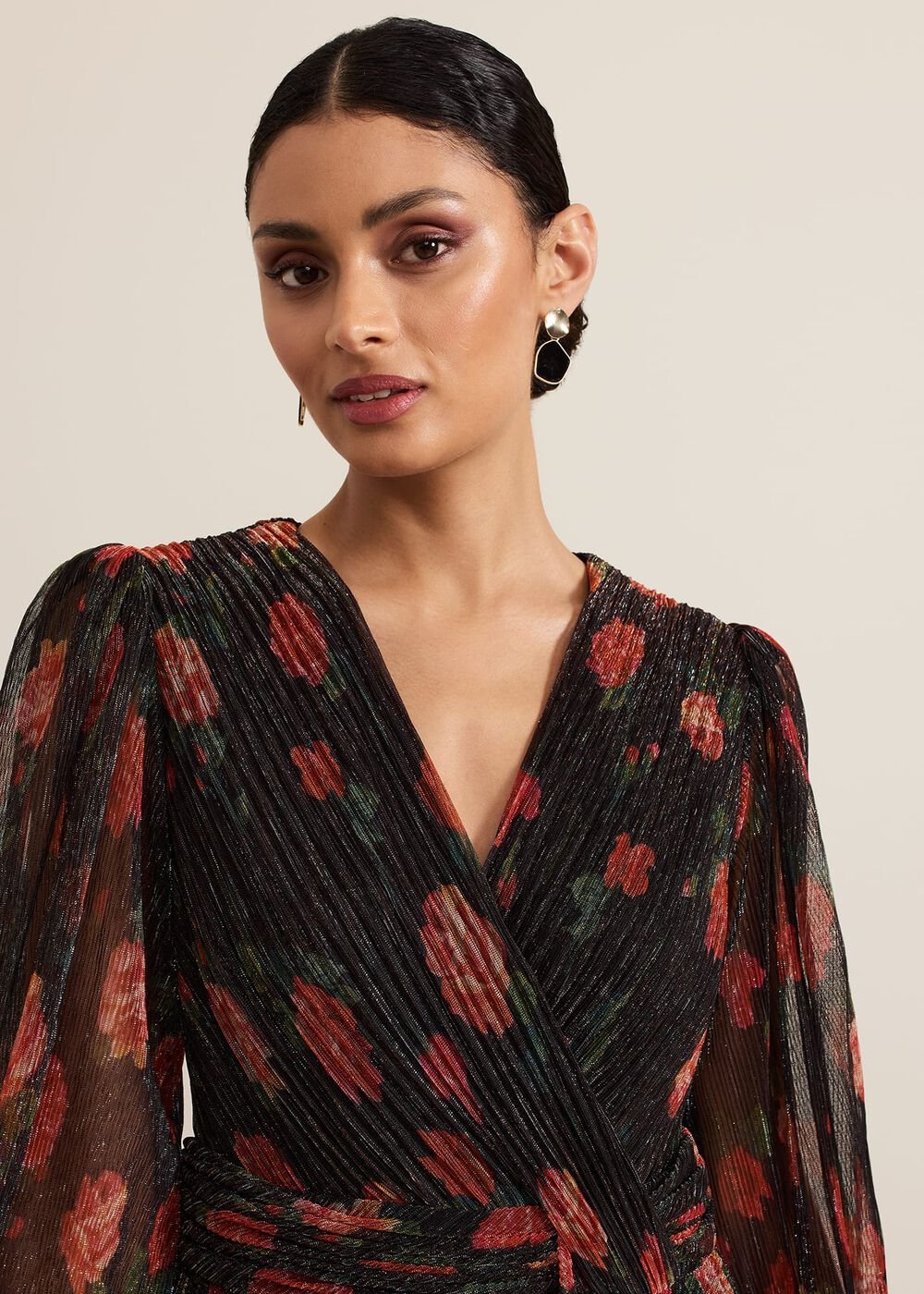 Kenzia Wrap Floral Shimmer Maxi Dress - Multi-Coloured