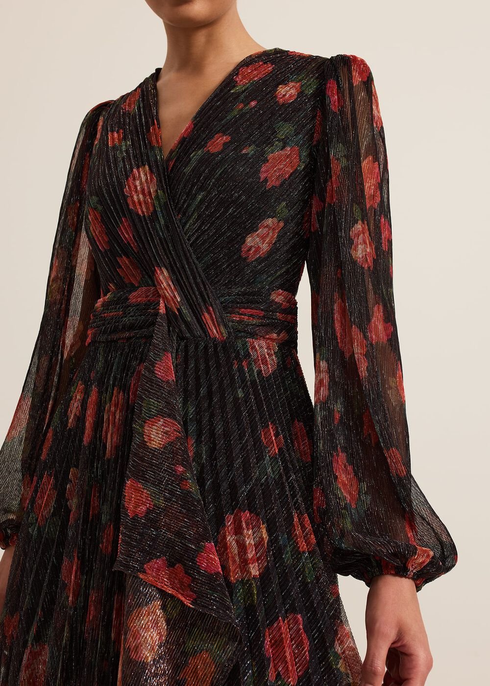 Kenzia Wrap Floral Shimmer Maxi Dress - Multi-Coloured