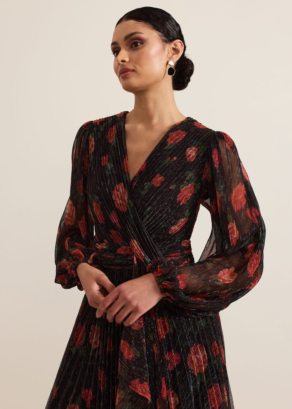 Kenzia Wrap Floral Shimmer Maxi Dress - Multi-Coloured