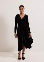 Petite Julia Black Velvet Wrap Dress - Black