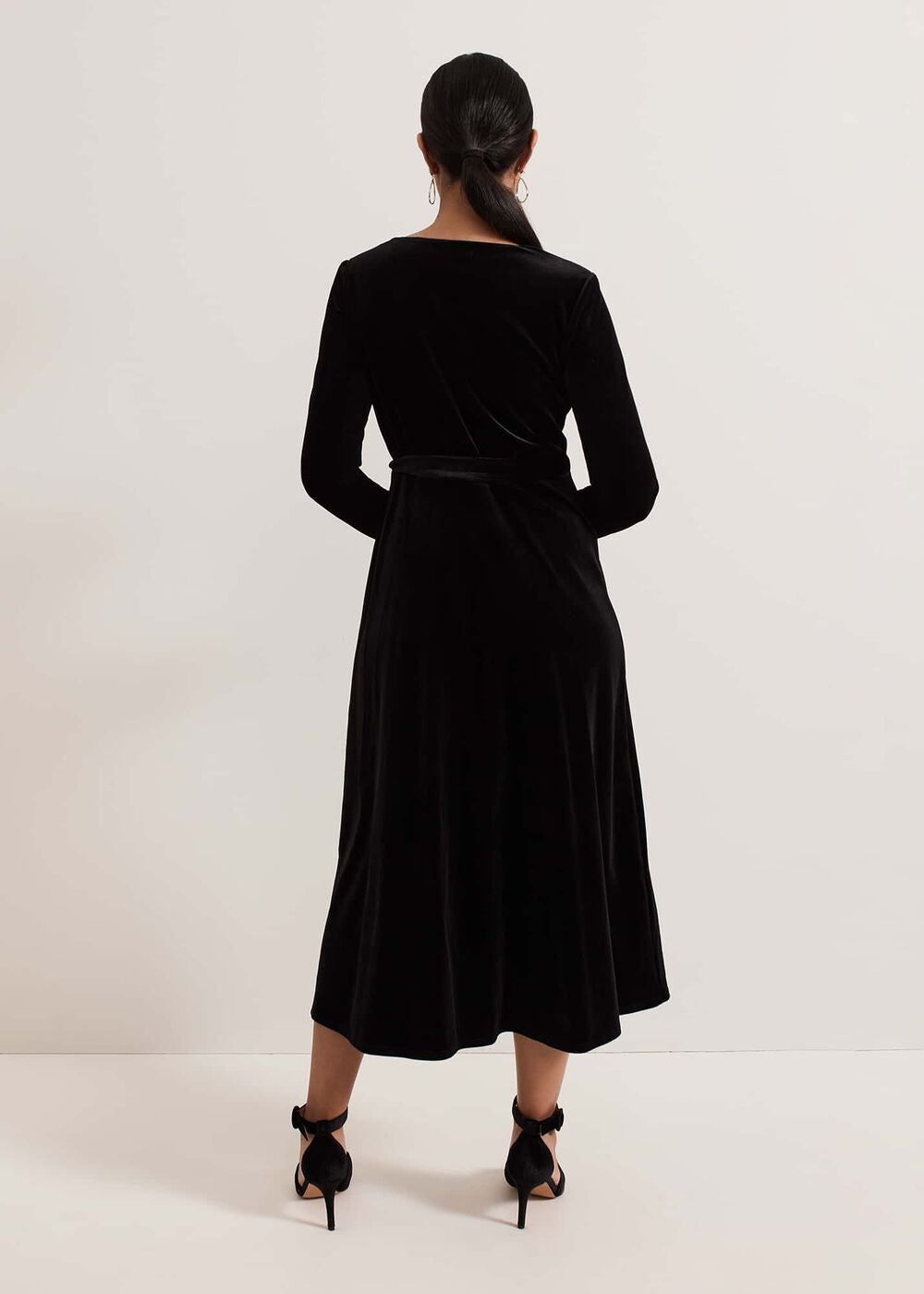 Petite Julia Black Velvet Wrap Dress - Black