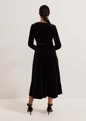 Petite Julia Black Velvet Wrap Dress - Black