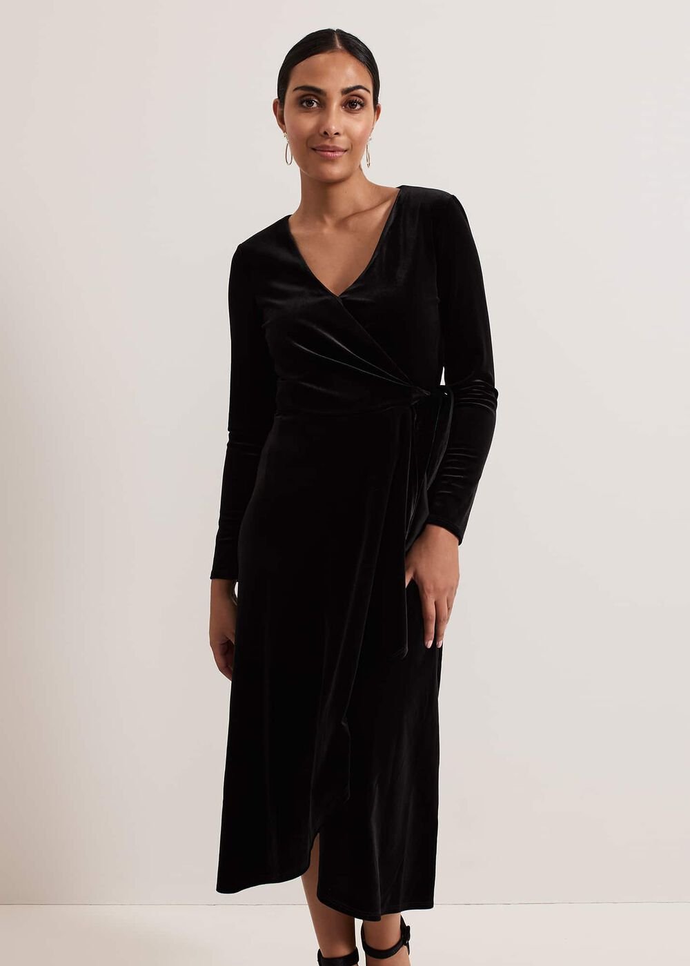 Petite Julia Black Velvet Wrap Dress - Black