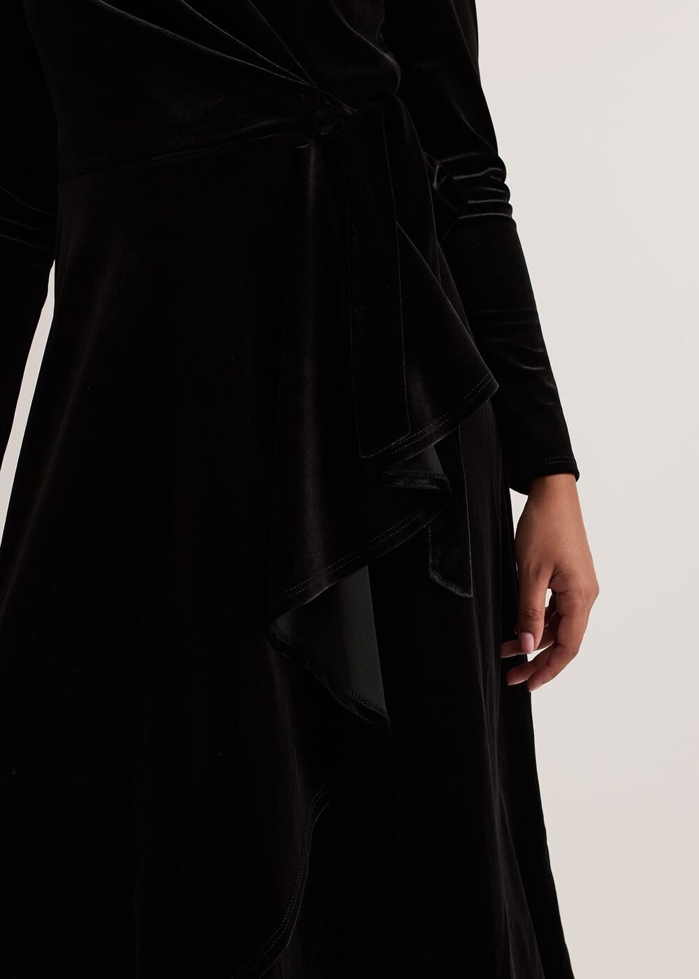 Petite Julia Black Velvet Wrap Dress - Black