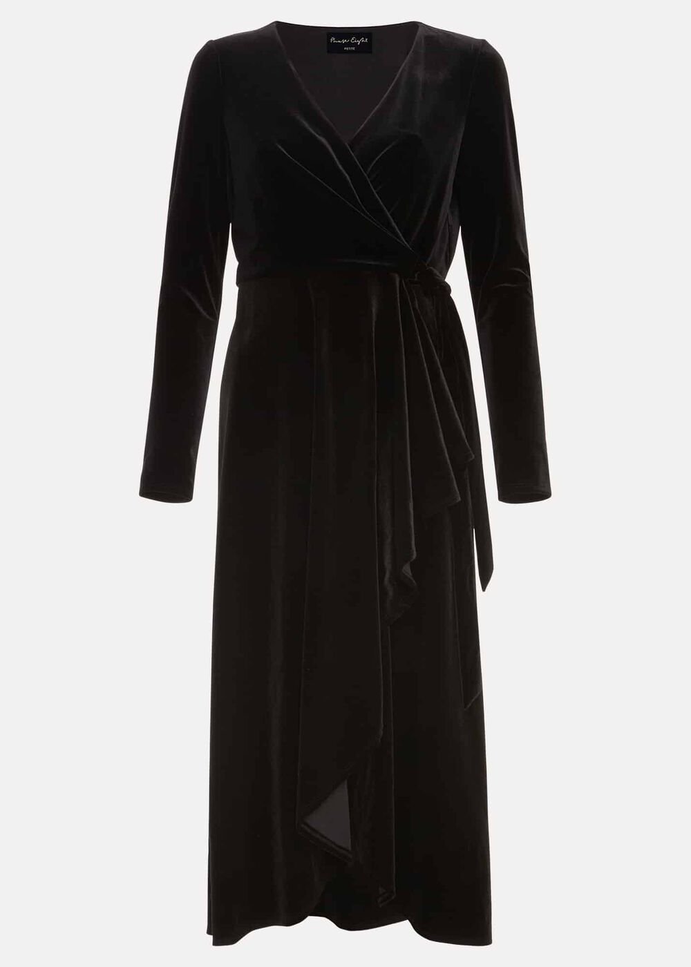 Petite Julia Black Velvet Wrap Dress - Black