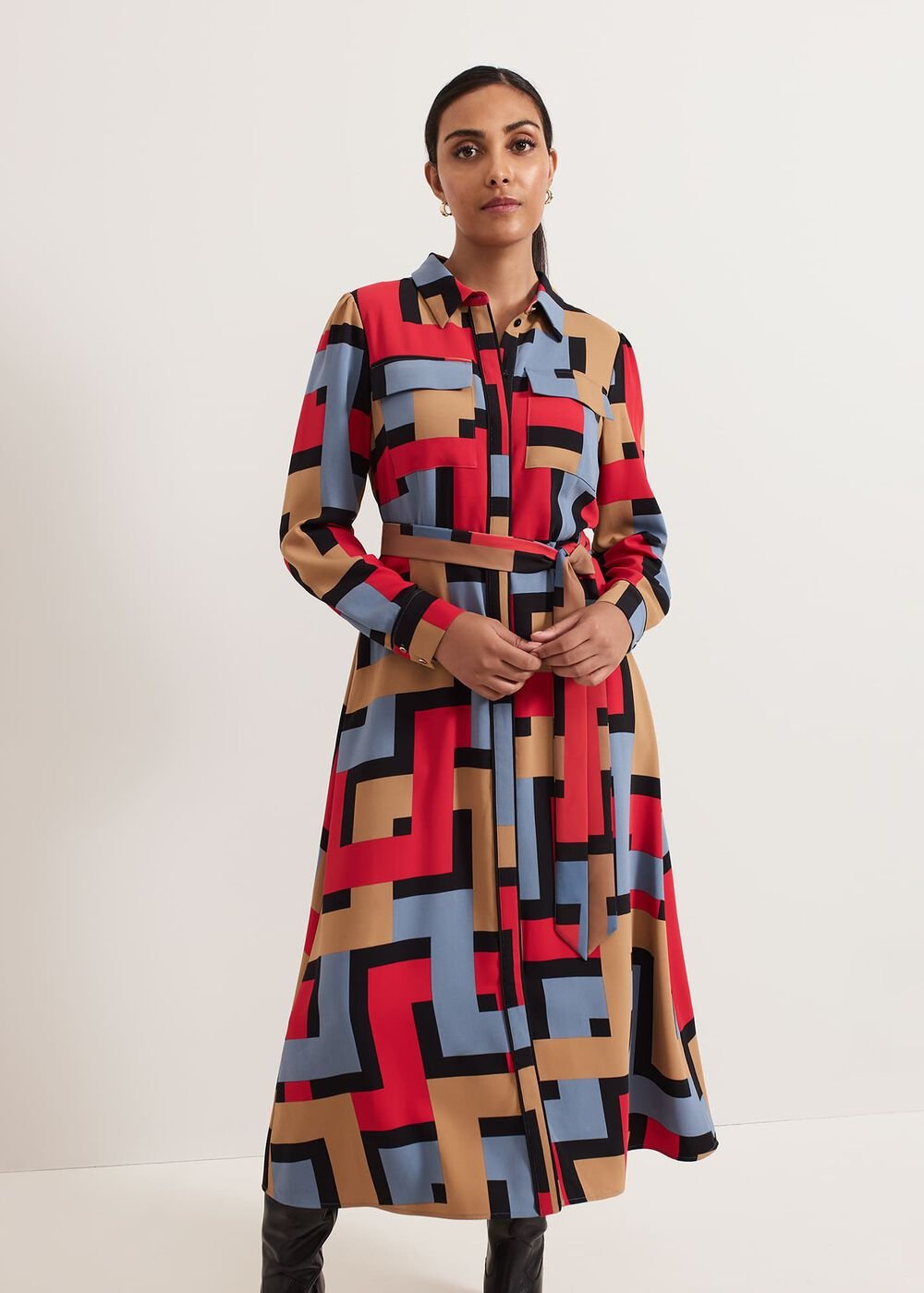 Petite Amita Geo Shirt Dress - Multi-Coloured