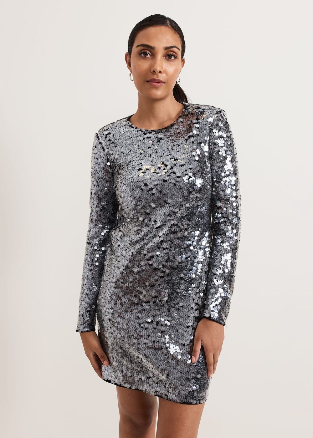 Petite Rhia Silver Sequin Mini Dress - Silver