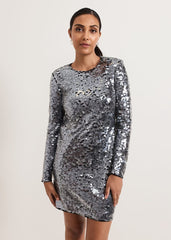 Petite Rhia Silver Sequin Mini Dress - Silver