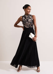 Emalise Sequin Pleat Maxi Dress - Black/Multi