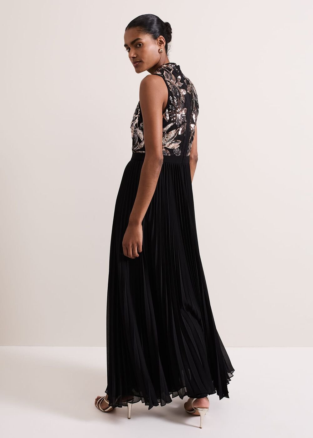 Emalise Sequin Pleat Maxi Dress - Black/Multi