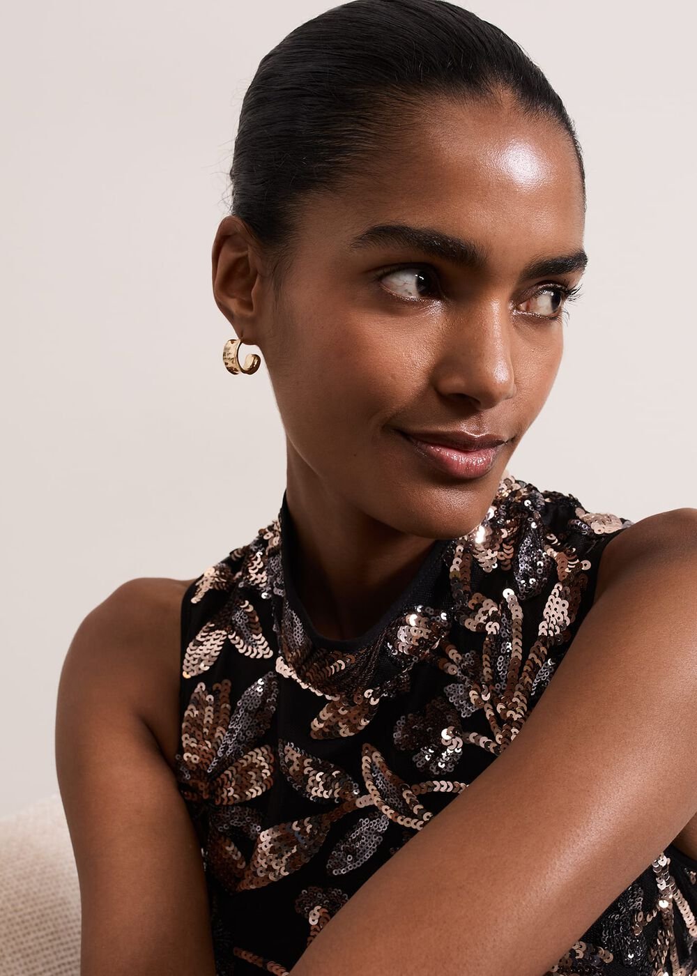Emalise Sequin Pleat Maxi Dress - Black/Multi