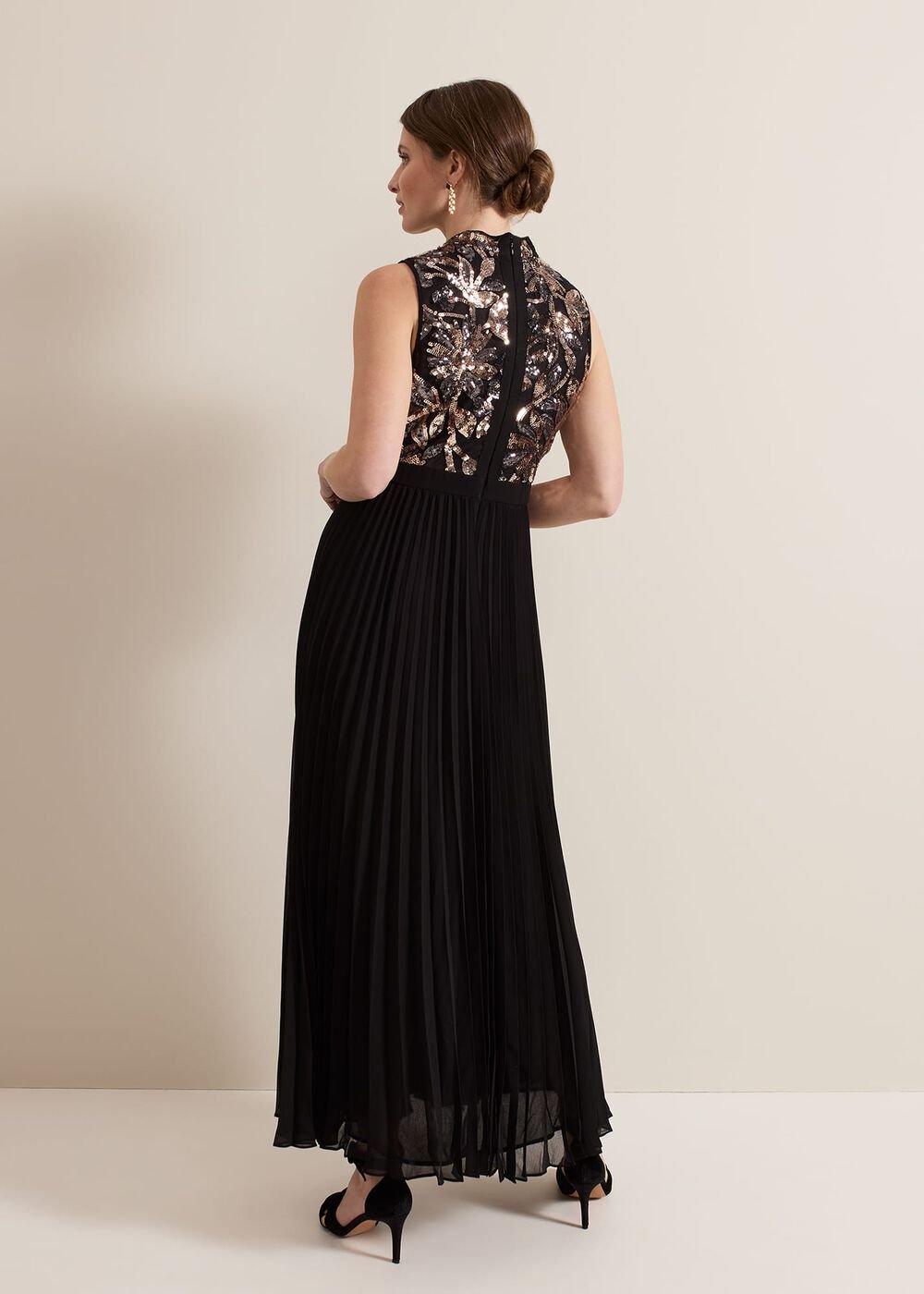 Petite Emalise Sequin Pleat Maxi Dress - Black Multi