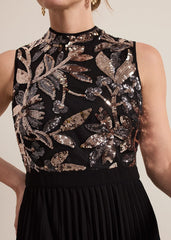 Petite Emalise Sequin Pleat Maxi Dress - Black Multi