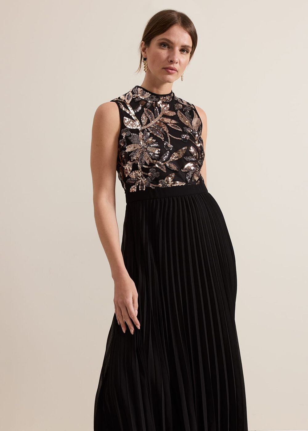 Petite Emalise Sequin Pleat Maxi Dress - Black Multi