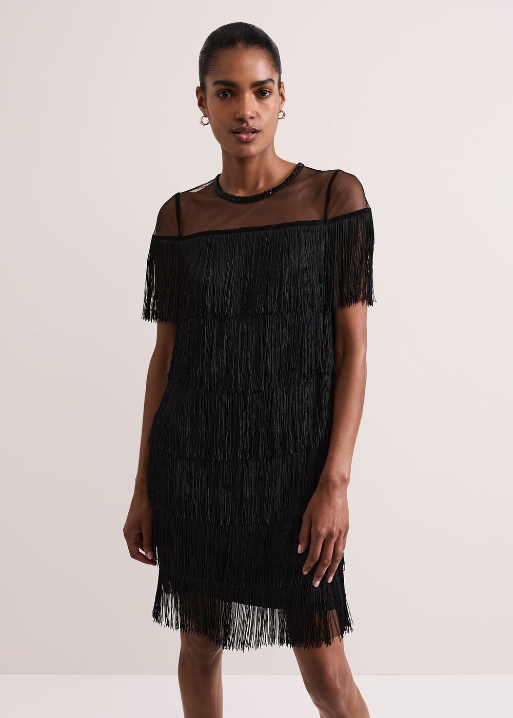 Viola Black Fringe Mini Dress - Black