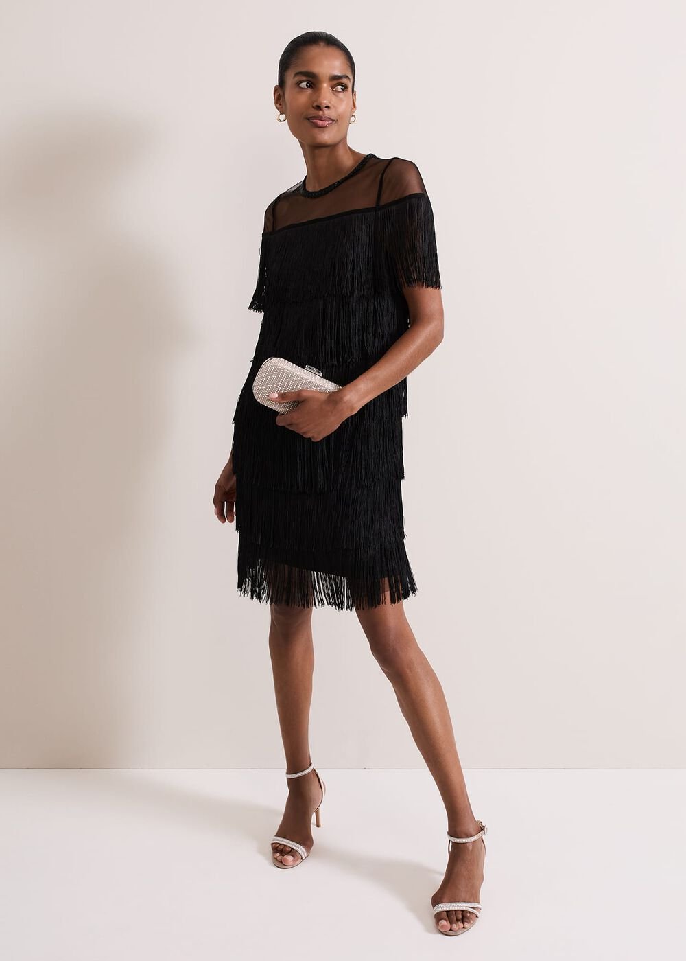 Viola Black Fringe Mini Dress - Black