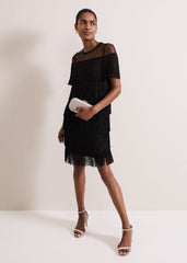 Viola Black Fringe Mini Dress - Black