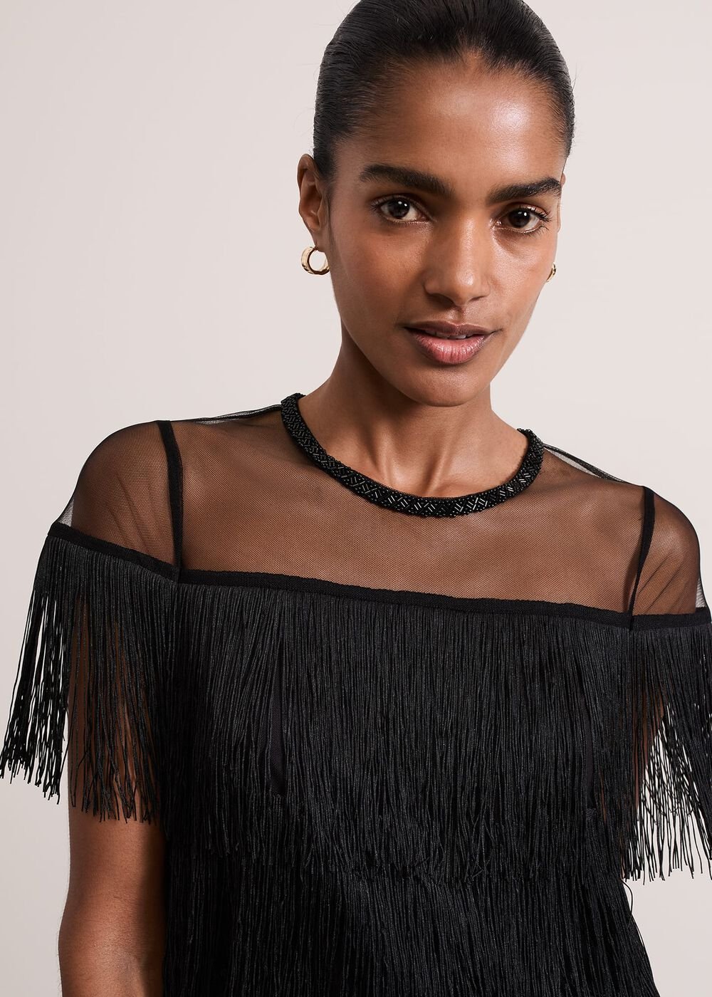 Viola Black Fringe Mini Dress - Black