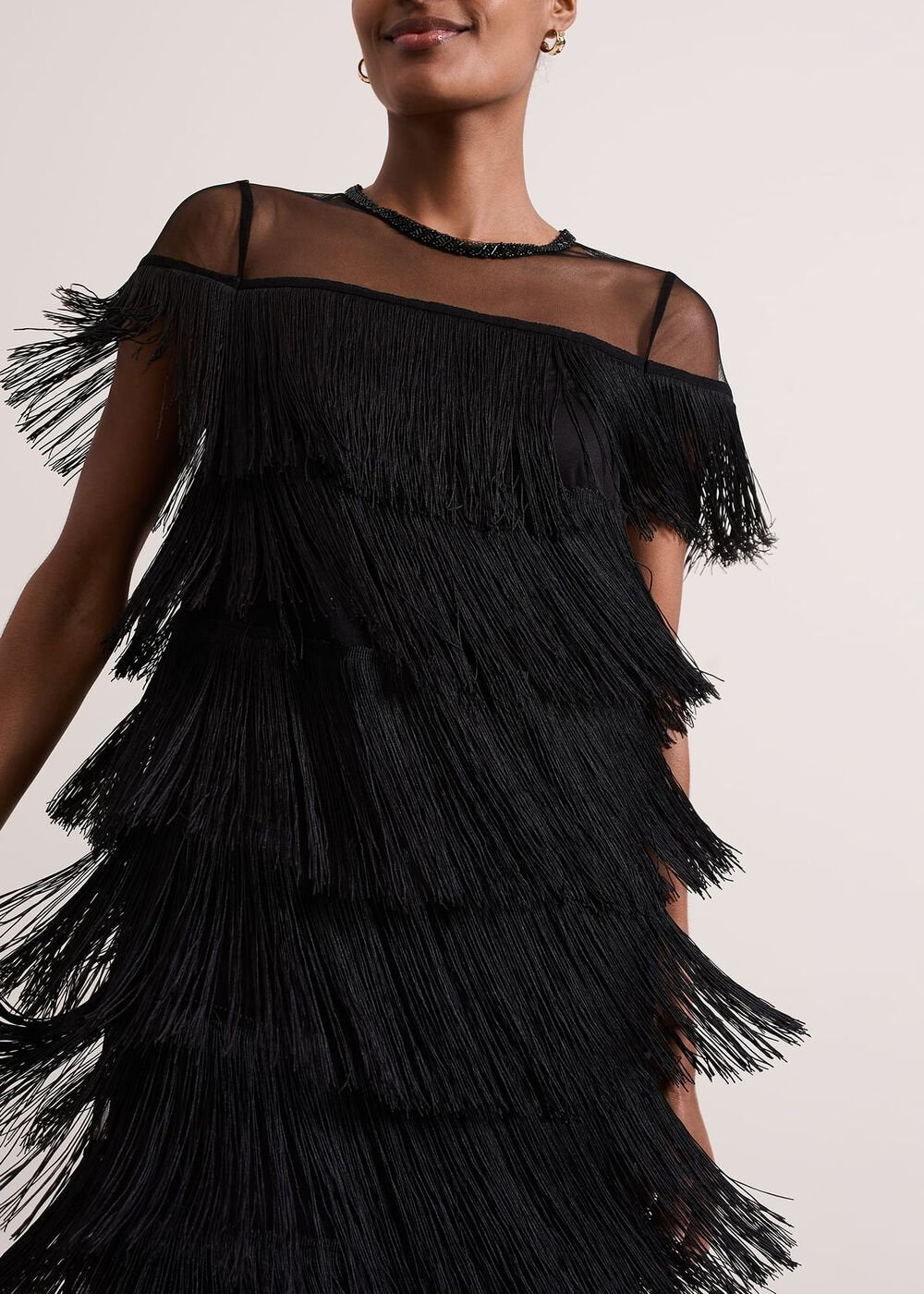 Viola Black Fringe Mini Dress - Black