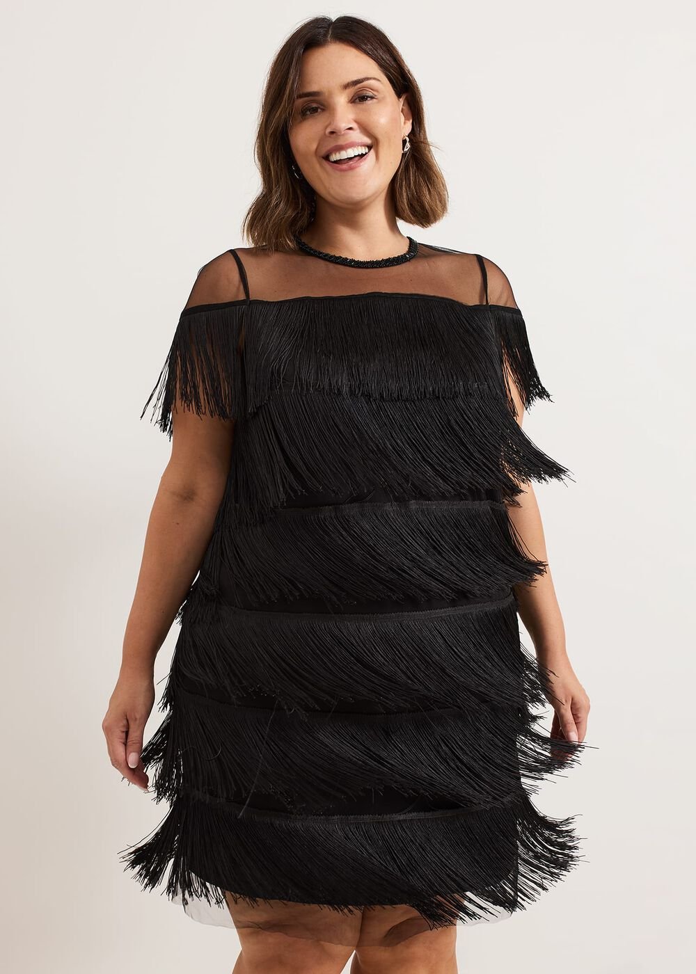 Viola Black Fringe Mini Dress - Black