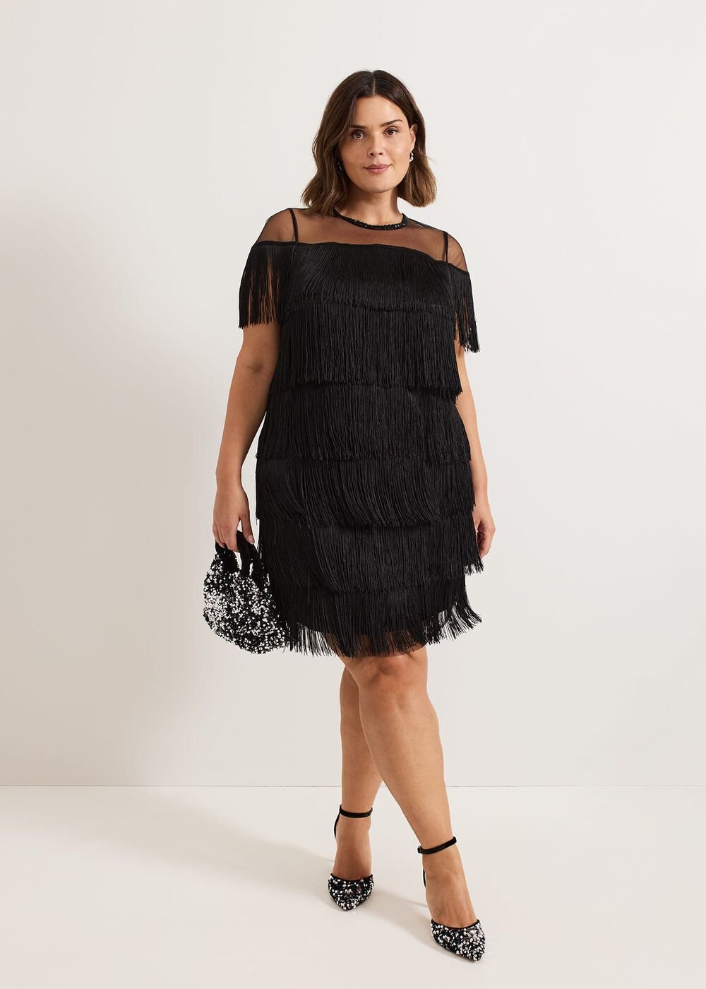 Viola Black Fringe Mini Dress - Black
