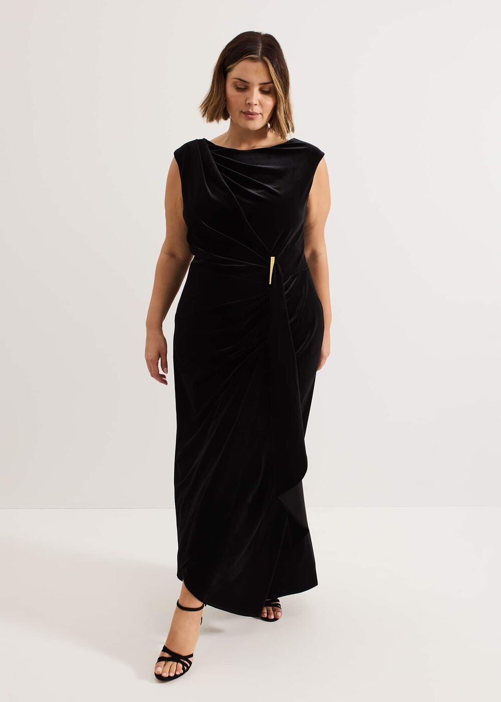Donna Black Velvet Maxi Dress - Black