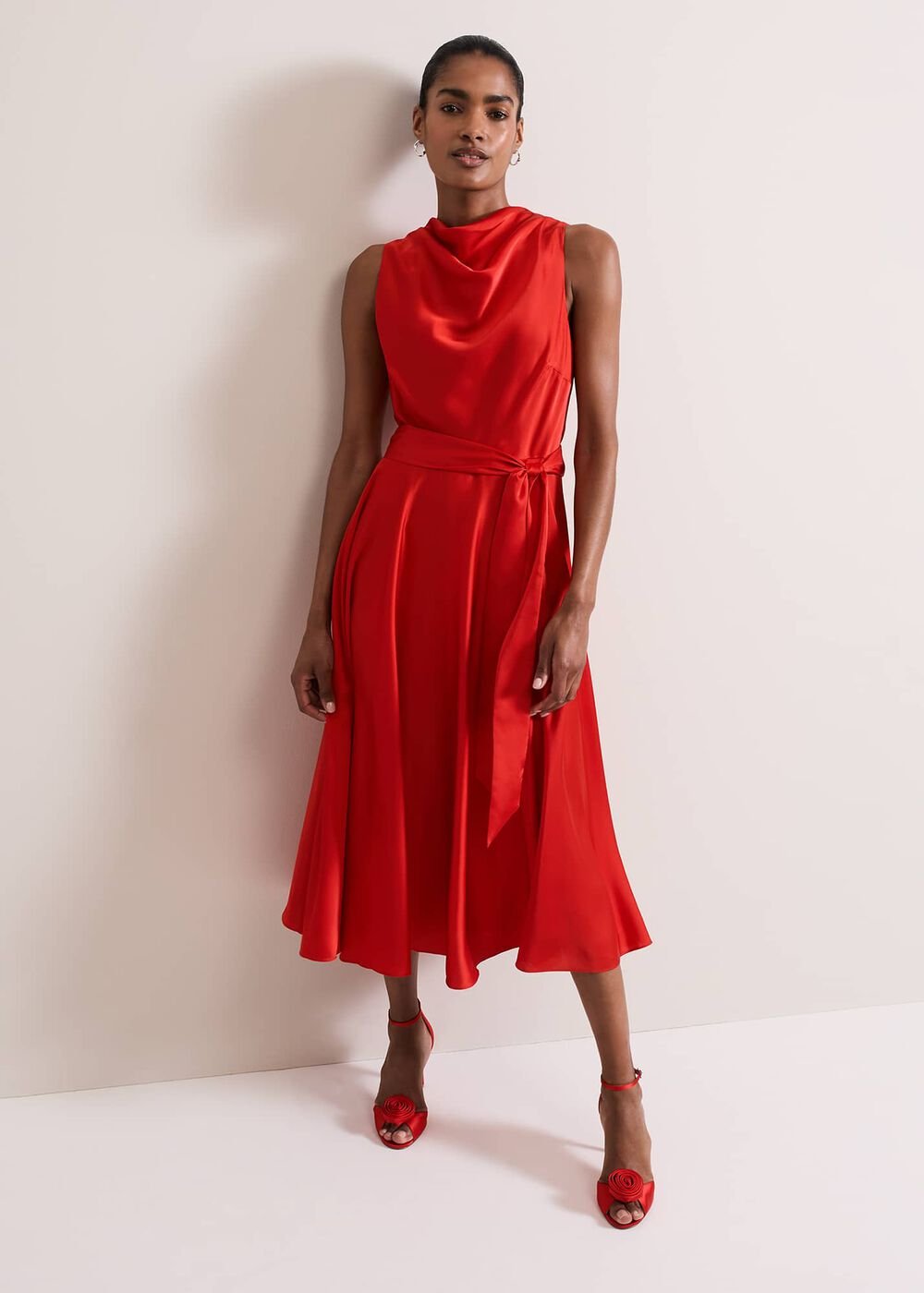 Jasleen Red Satin Dress - Red