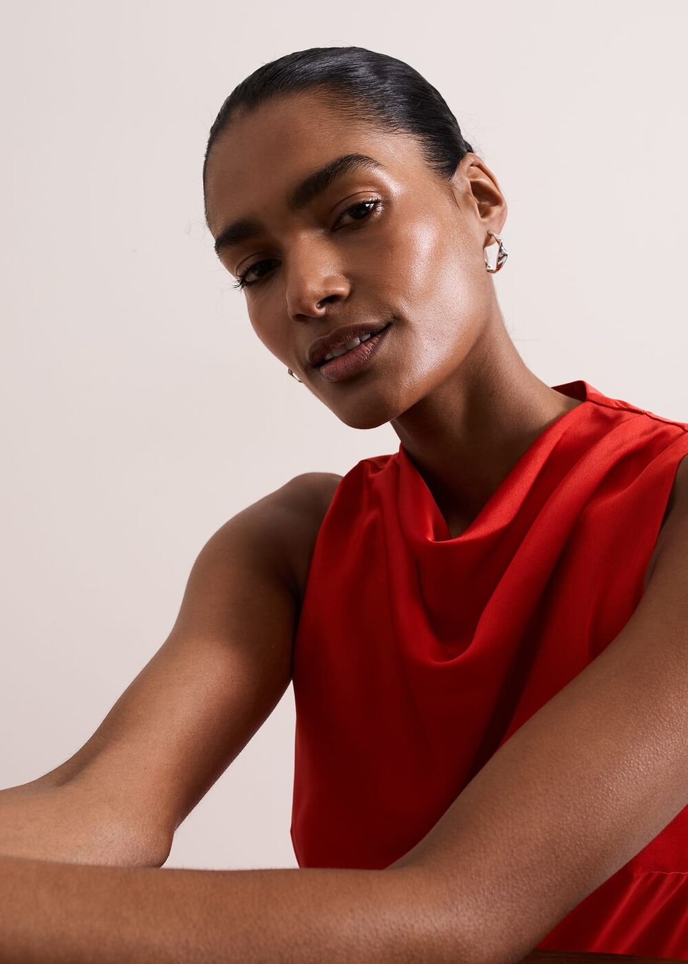 Jasleen Red Satin Dress - Red