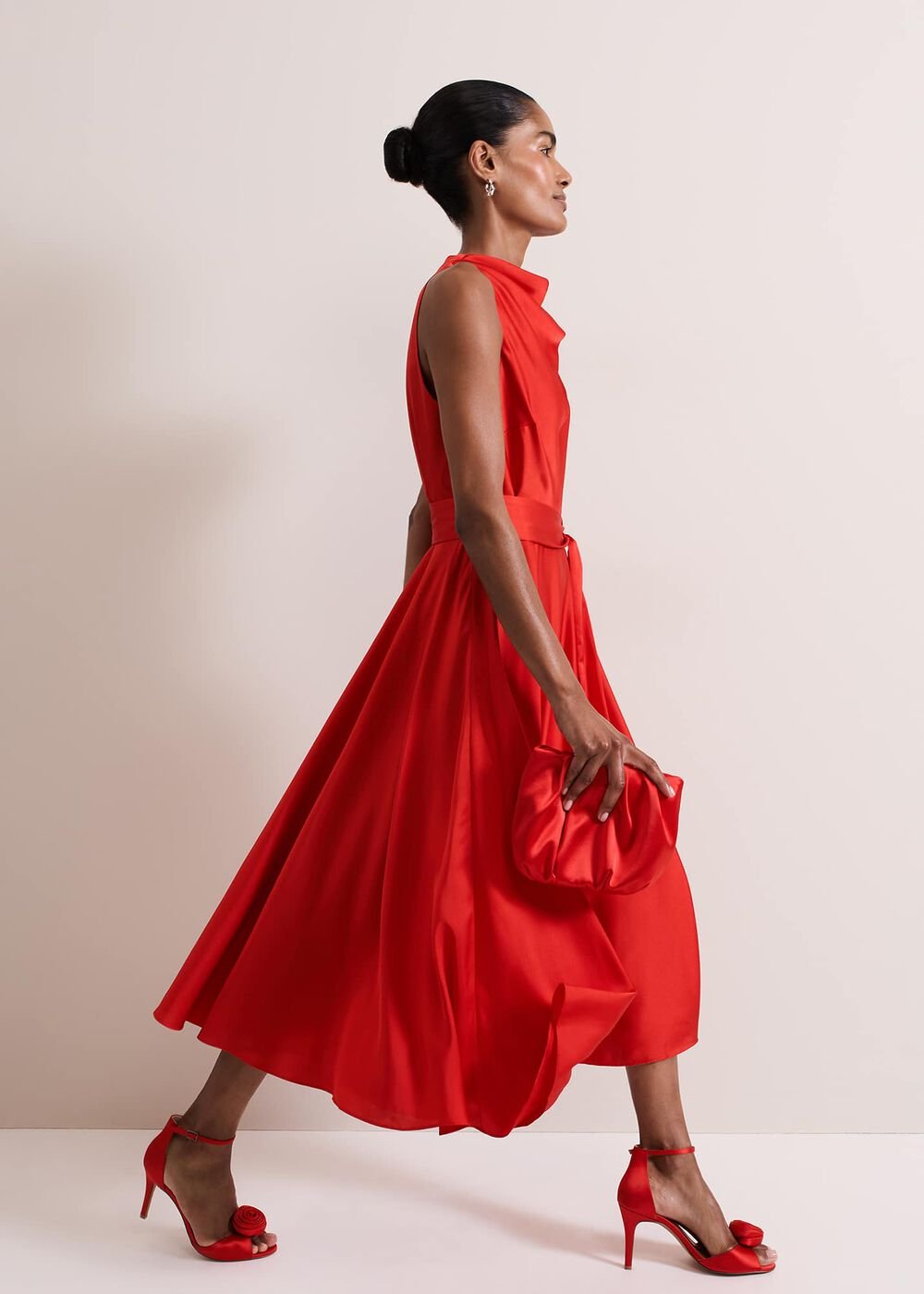 Jasleen Red Satin Dress - Red