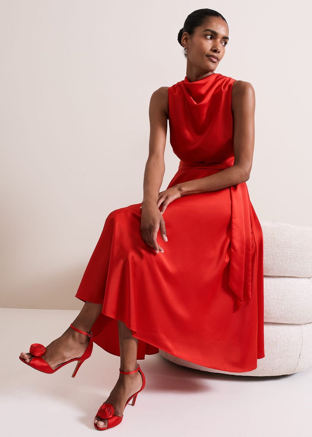Jasleen Red Satin Dress - Red