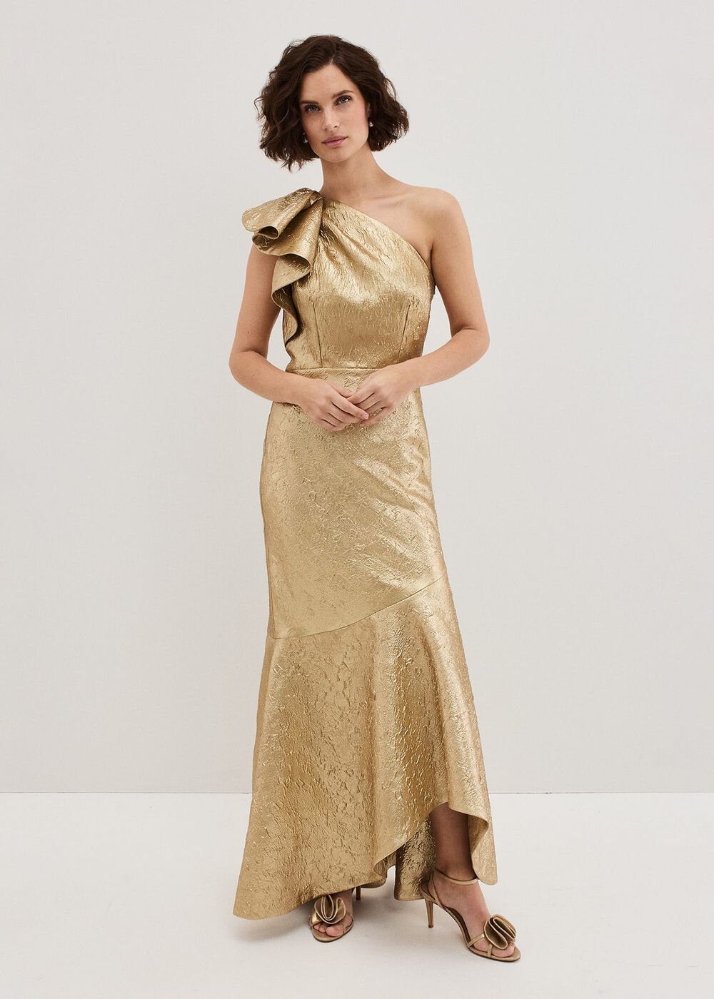 Deniz One Shoulder Jacquard Maxi Dress - Gold