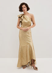 Deniz One Shoulder Jacquard Maxi Dress - Gold